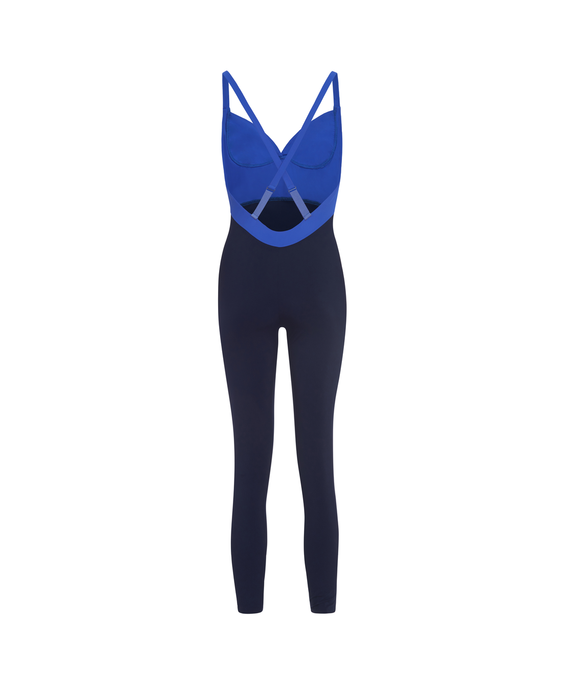 Wear One's At The Contour Unitard in Royal Blue and Navy on ghost mannequin back view