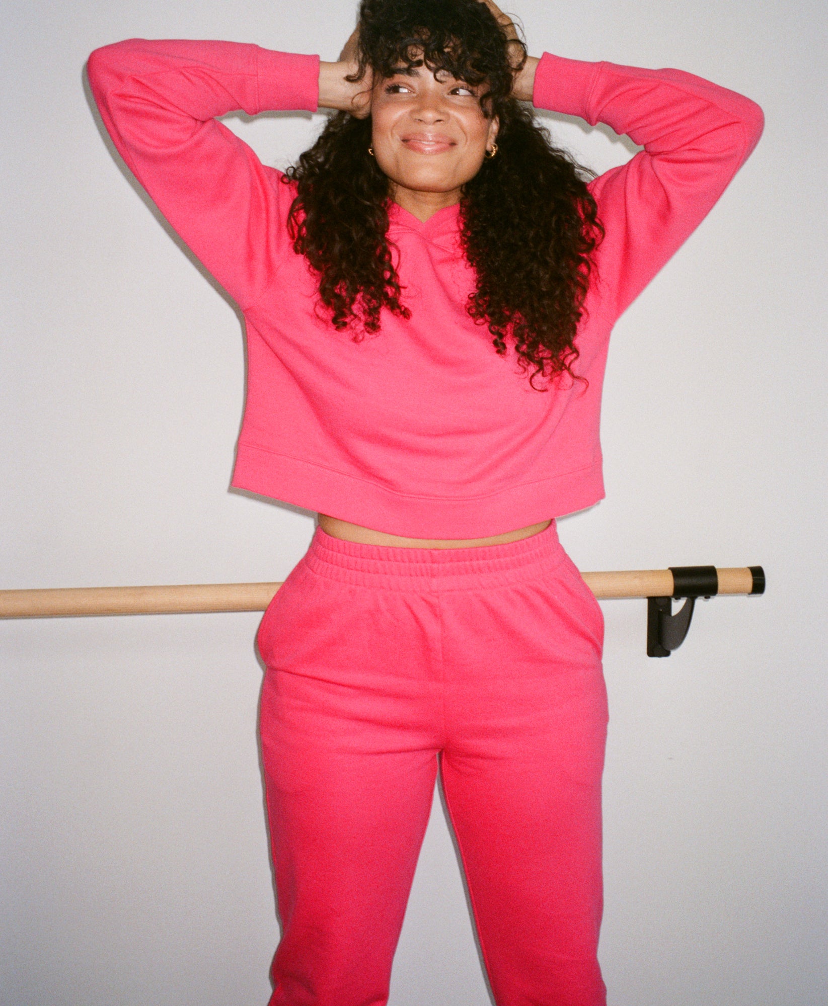 Wear One's At French Terry Cropped Hoodie in Watermelon on Model Front View