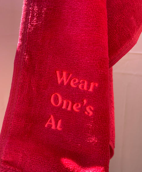 Wear One's At Logo Sport Towel in Cherry Red Detail View