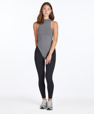 Wear One's At Aerobic Rib Bodysuit in Charcoal on model front view