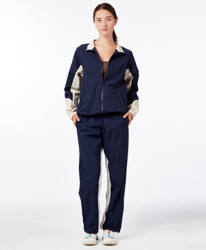 Wear One's At Colorblock Windbreaker in Navy Dune on model with hands in pockets front view