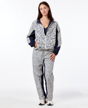 Wear One's At Colorblock Windbreaker in Navy Ink Flower on model with hand in pocket front view