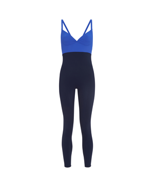 Wear One's At The Contour Unitard in Royal Blue and Navy on ghost mannequin front view 