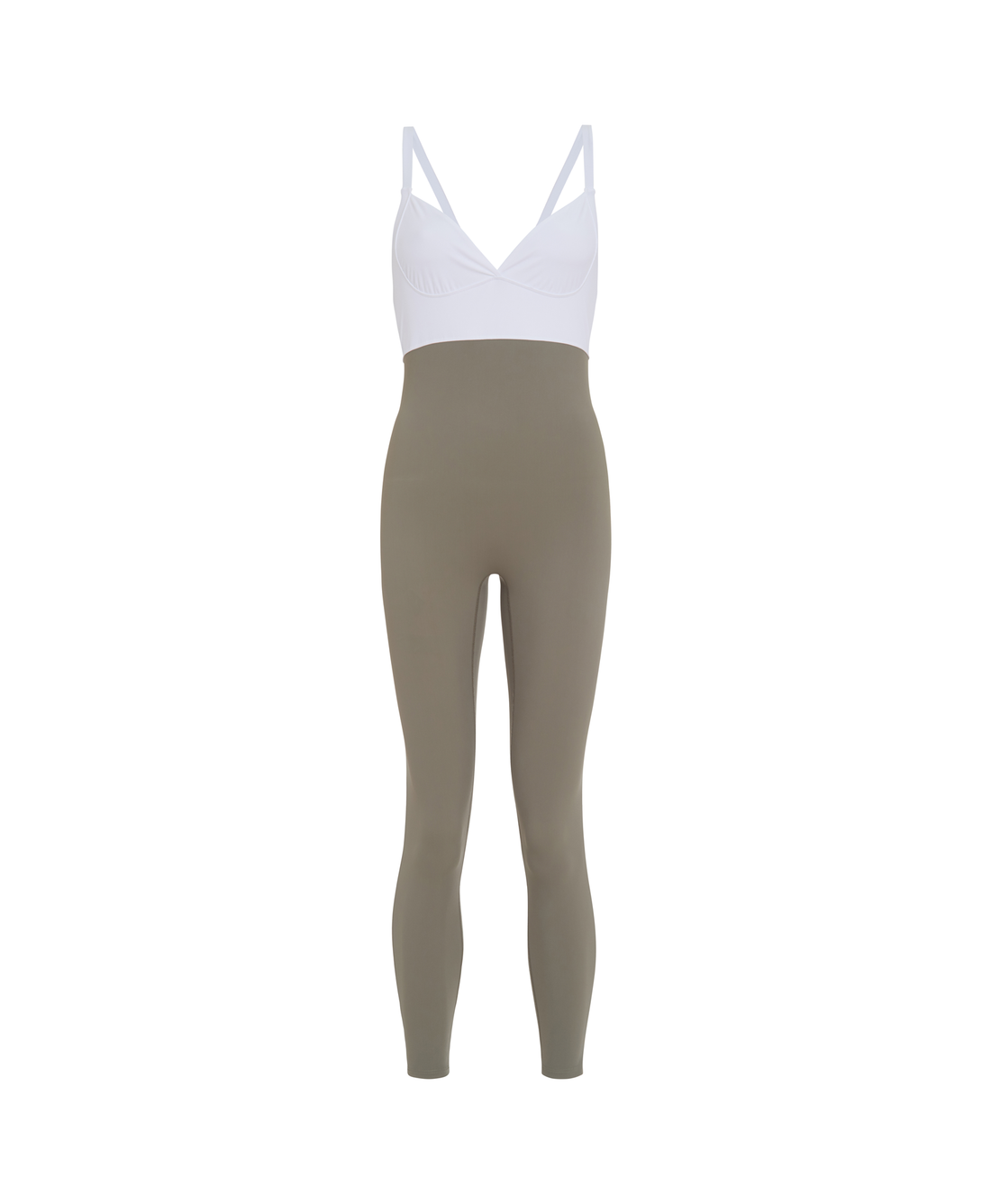 Wear One's At The Contour Unitard in White and Putty on ghost mannequin front view 