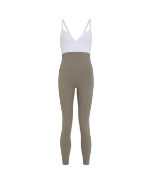 Wear One's At The Contour Unitard in White and Putty on ghost mannequin front view 