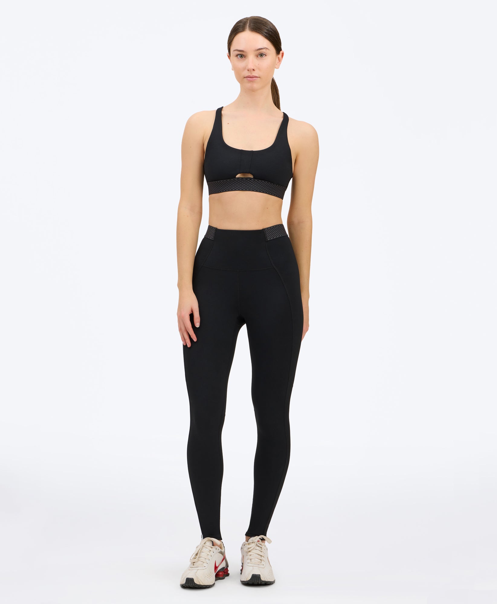 Wear One's At Free Throw Full Length Legging in Asphalt on studio model front view