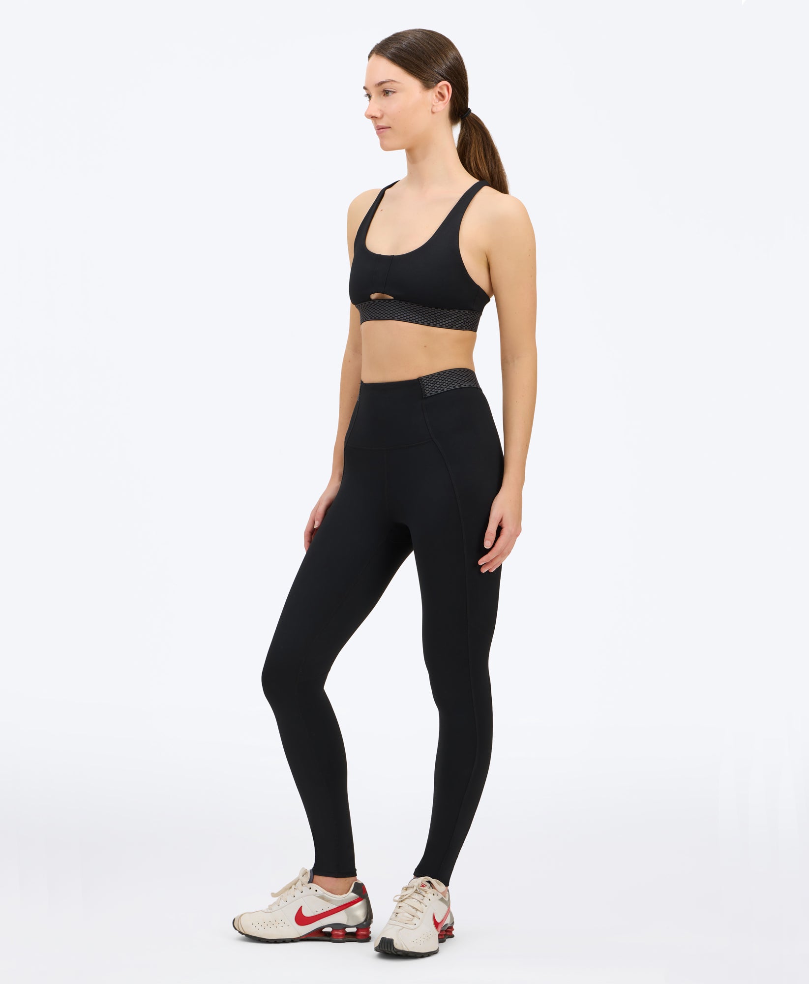 Wear One's At Free Throw Full Length Legging in Asphalt on studio model side view