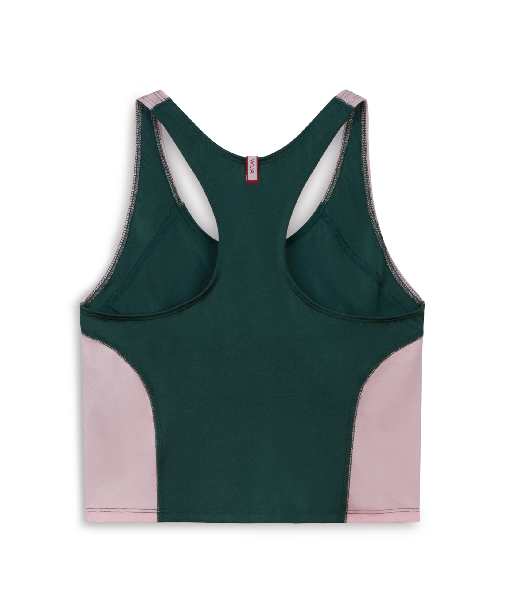 Wear One's At High Jump Tank in Emerald and Ballet Pink on model laying on side