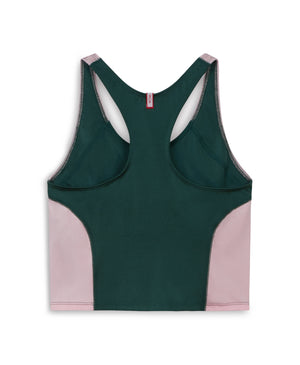 Wear One's At High Jump Tank in Emerald and Ballet Pink flat lay back