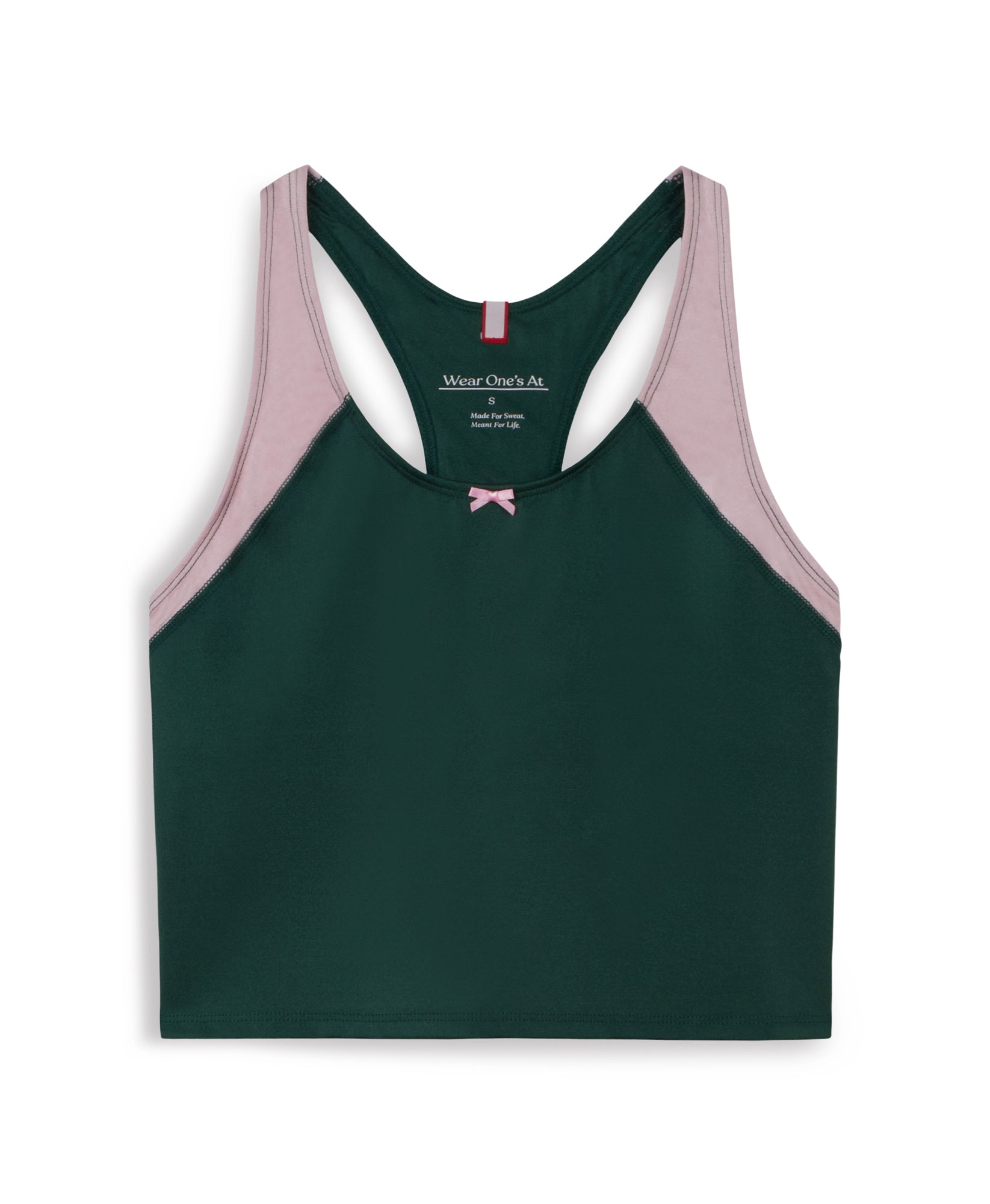 Wear One's At High Jump Tank in Emerald and Ballet Pink flat lay front