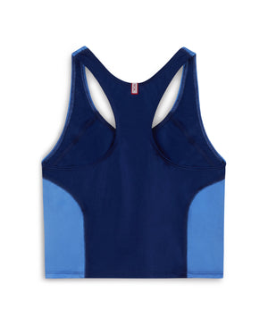 Wear One's At High Jump Tank in navy and sky blue flat lay back