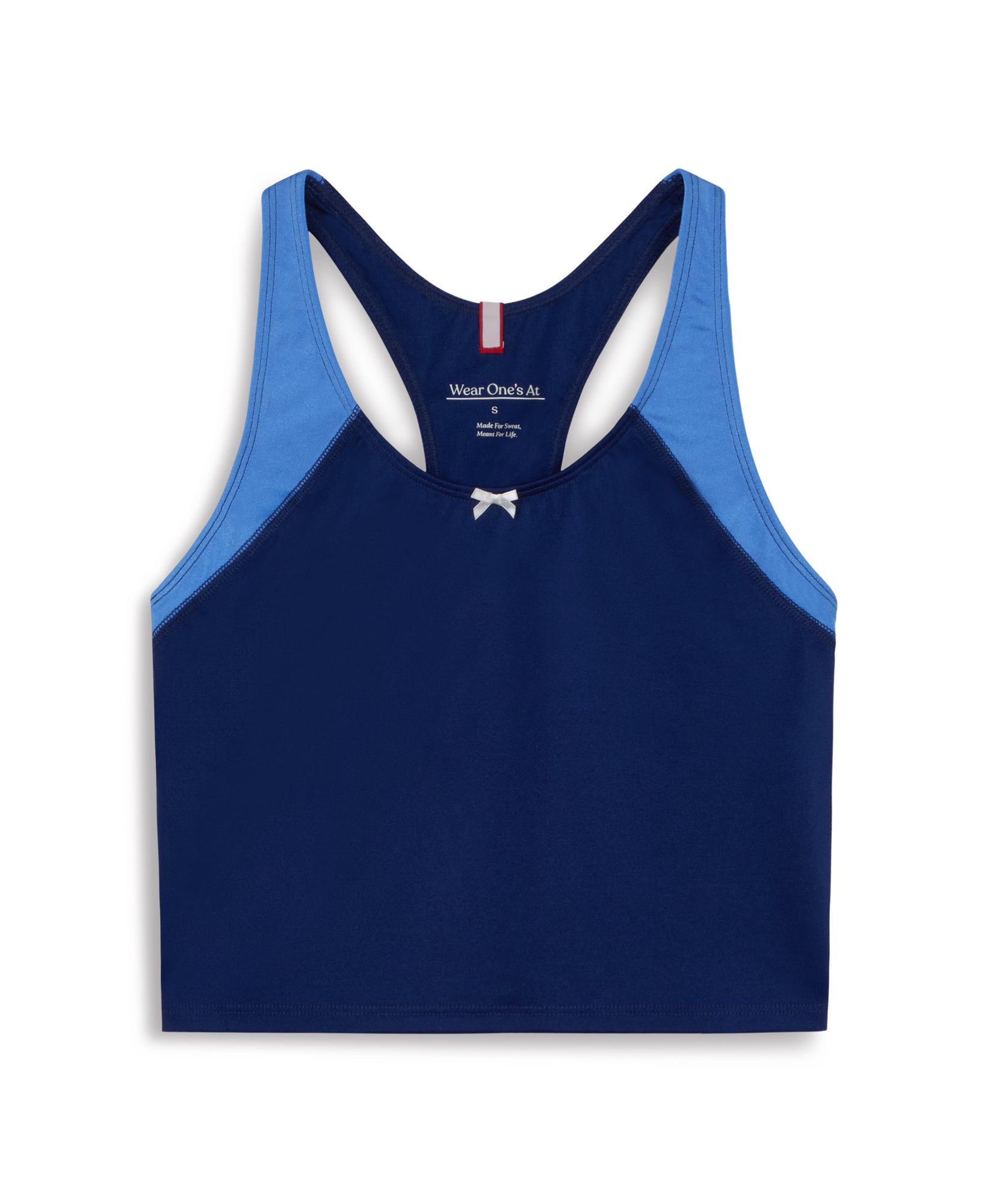 Wear One's At High Jump Tank in navy and sky blue flat lay front