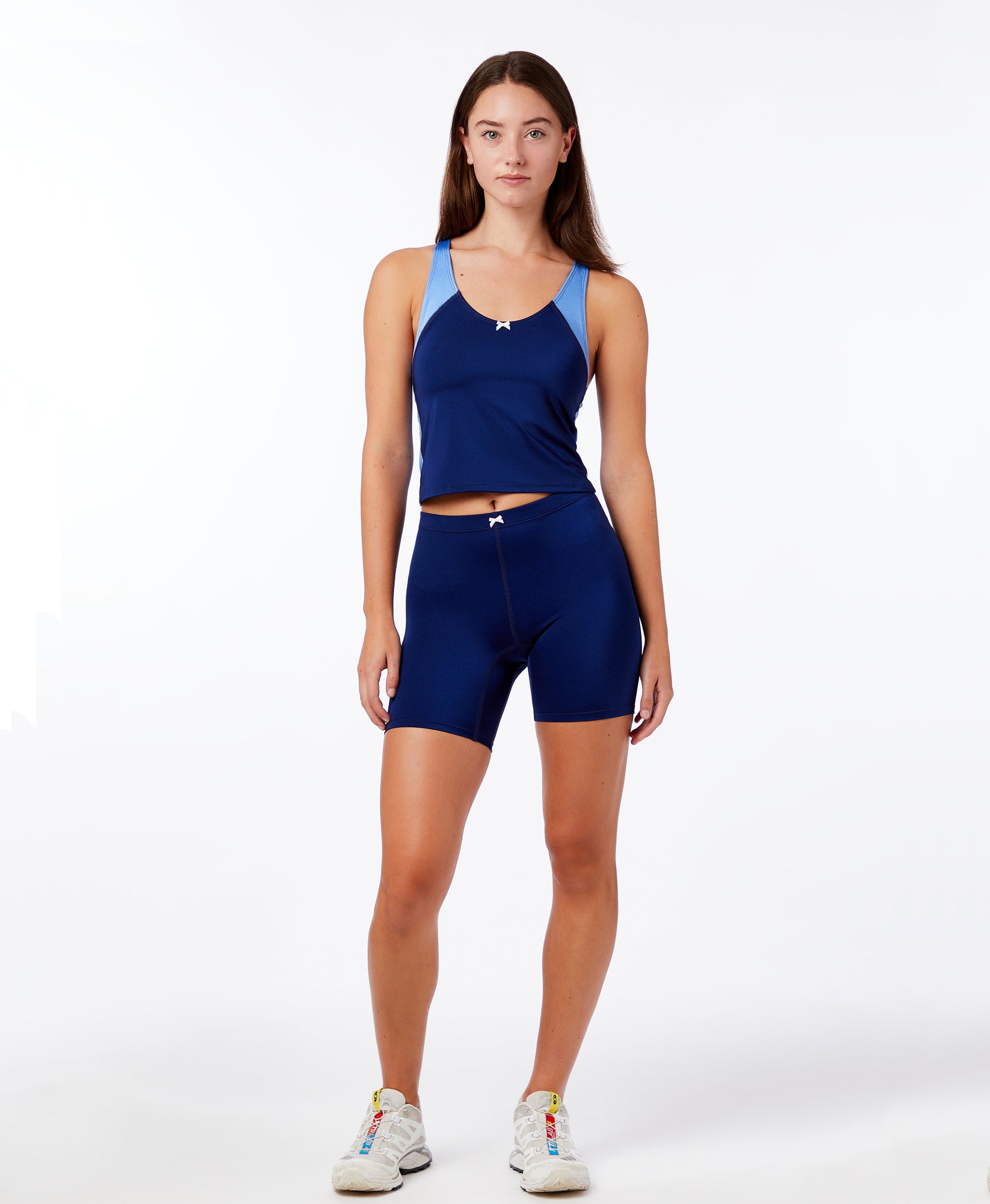 Wear One's At Interval Bike Short in Navy Sky on model front view