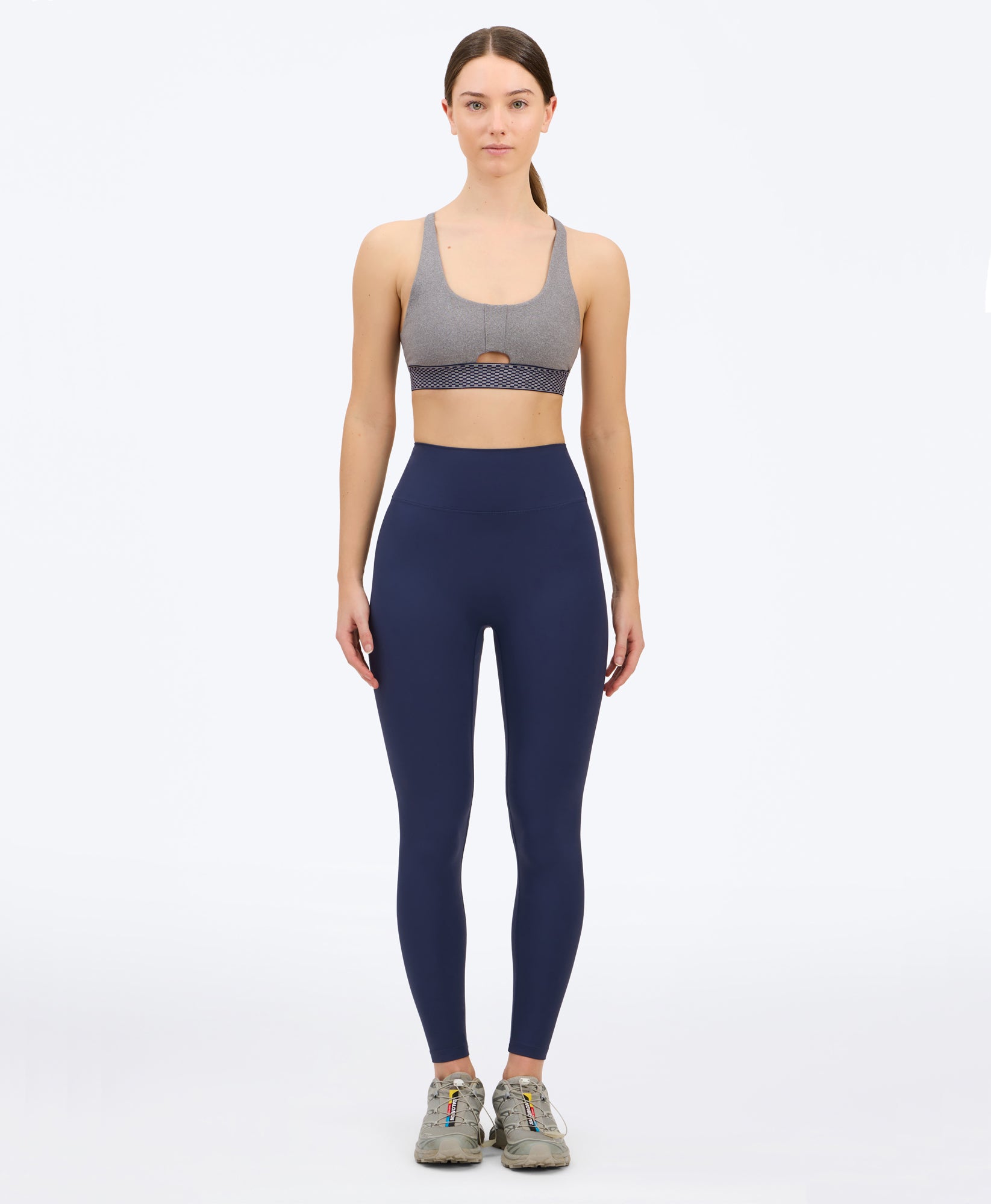 Wear One's At Keyhole Bra in sport grey on studio model front view