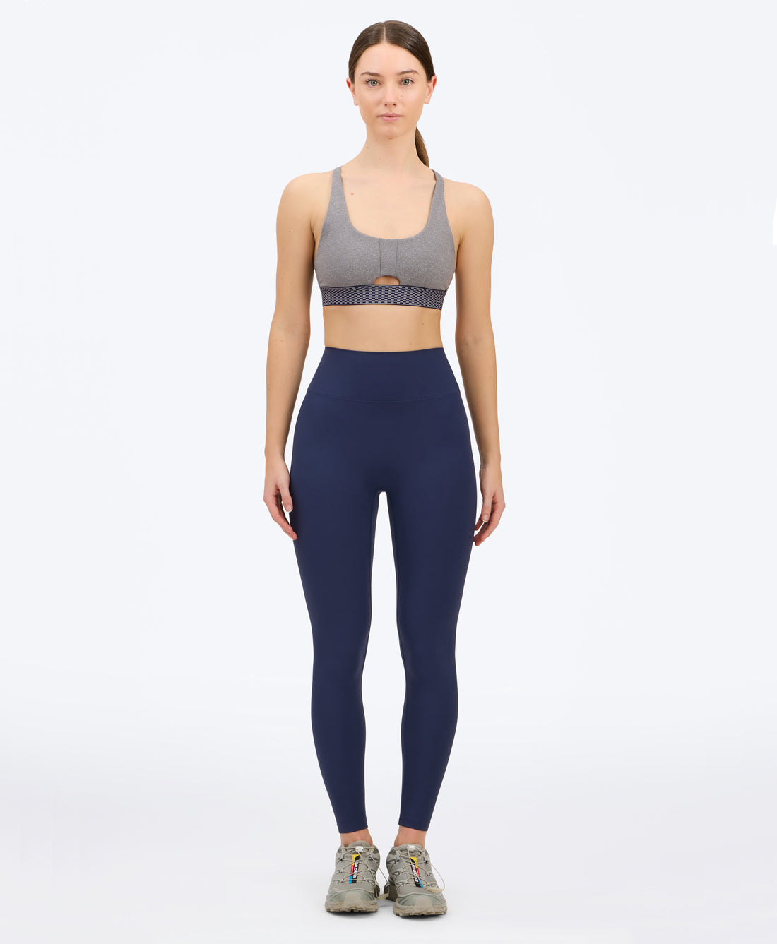 Wear One's At Keyhole Bra in sport grey on studio model front view