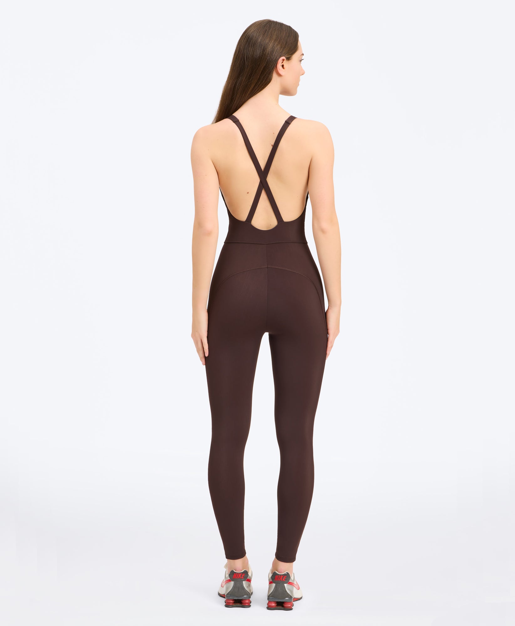 Wear One's At Liberty Unitard in clove on studio model back view