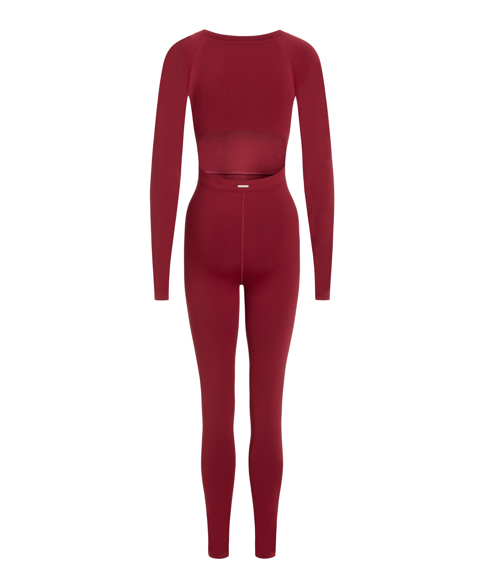 Wear One's At Long Sleeve Varsity Unitard in pomegranate on model full front view