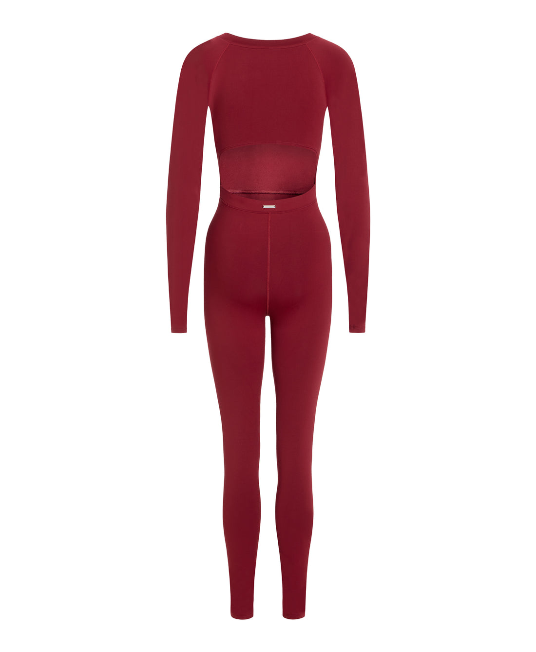 Wear One's At Long Sleeve Varsity Unitard in pomegranate back ghost mannequin image