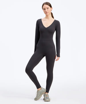 Wear One's At Long Sleeve Varsity Unitard in shadow on model full front styled view