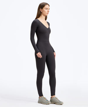 Wear One's At Long Sleeve Varsity Unitard in shadow on model full side view