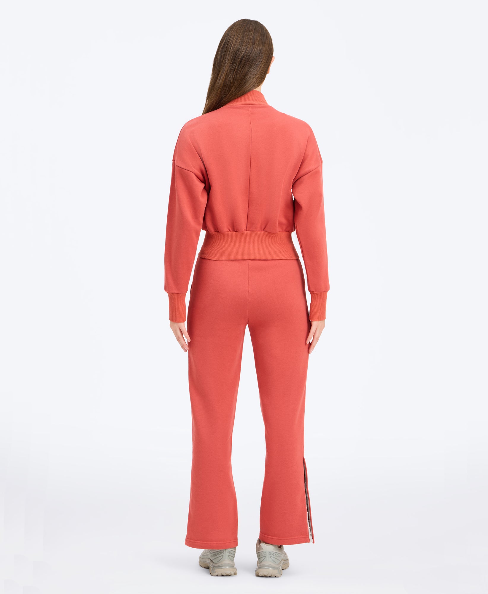 Wear One's At Snapfront Sweatshirt Jacket in sepia on studio model back view