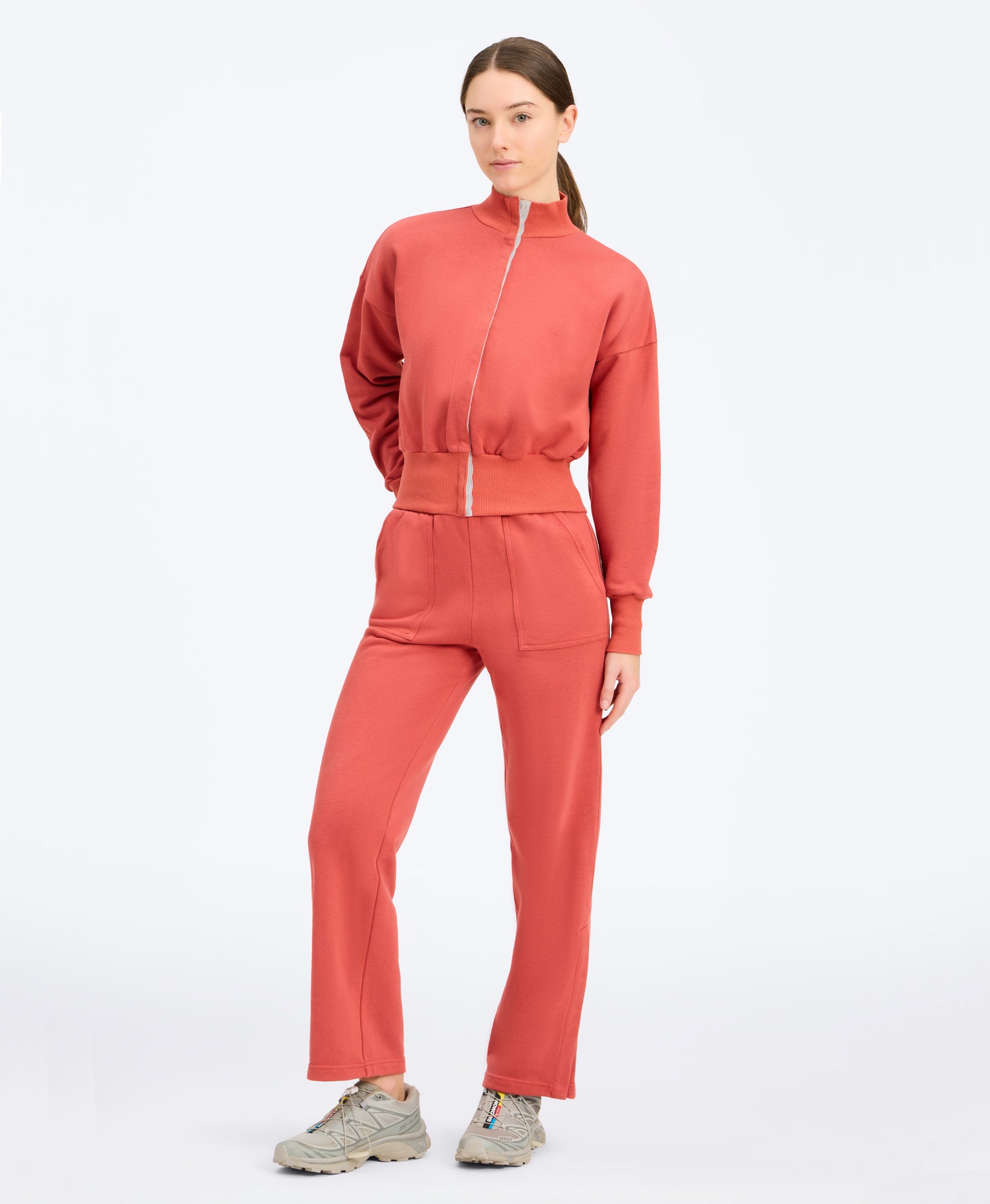 Wear One's At Snapfront Sweatshirt Jacket in sepia on studio model styled front view