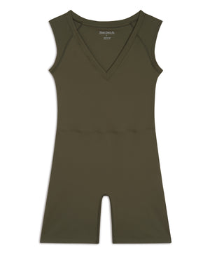 Wear One's At Varsity Bike Short Unitard in Prairie Green flat front image