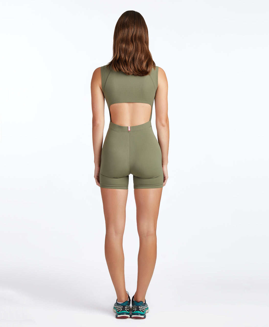 Wear One's At Varsity Bike Short Unitard in Prairie Green on model full back view