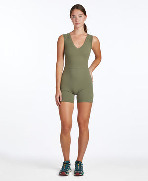 Wear One's At Varsity Bike Short Unitard in Prairie Green on model full front view