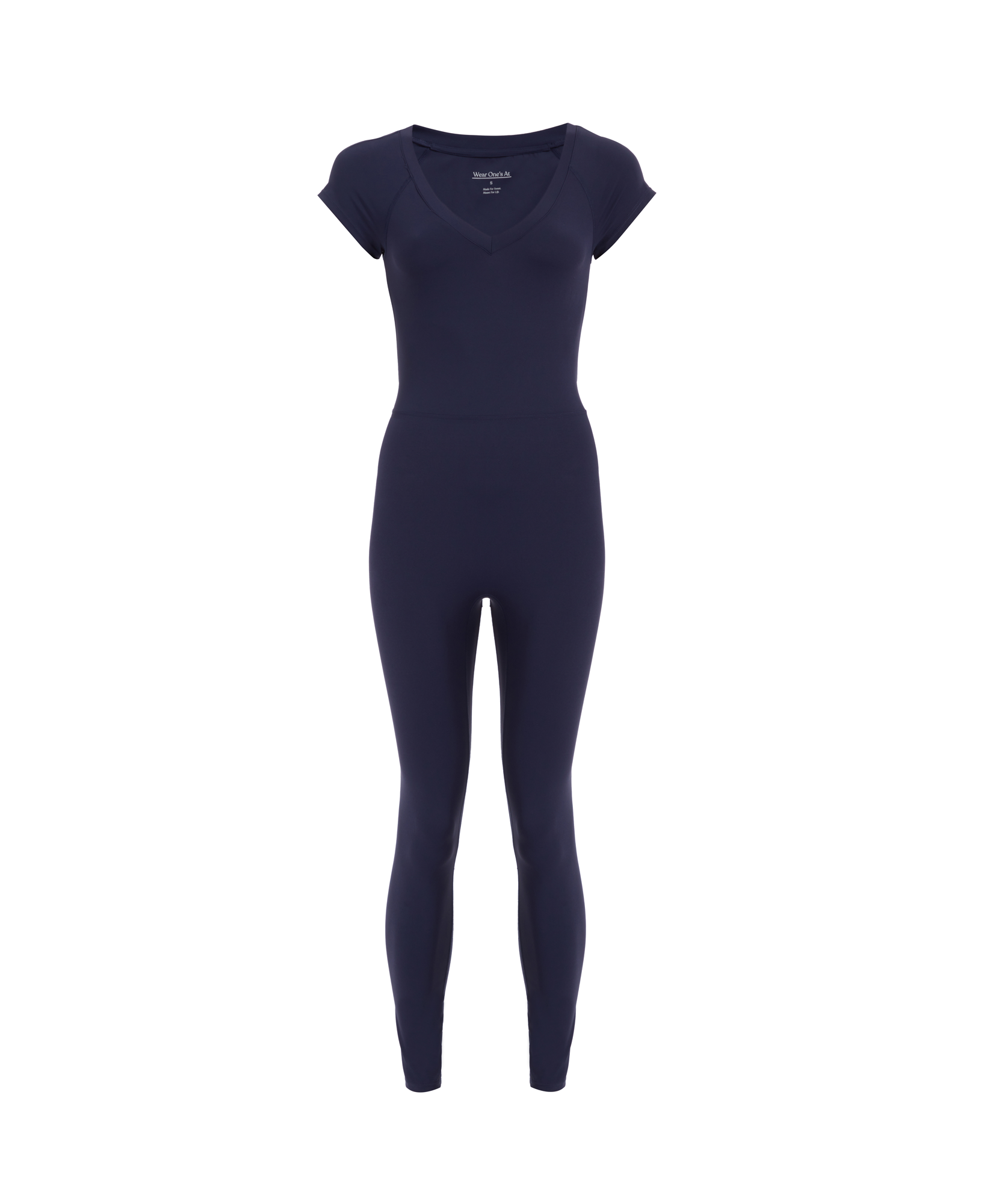 Wear One's At Varsity Unitard in Navy on ghost mannequin front view