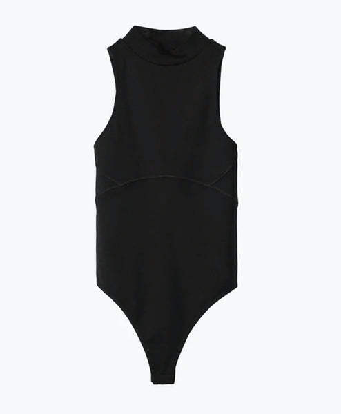Wear One's At Aerobic Rib Bodysuit in Jet Black on Model Main Front View