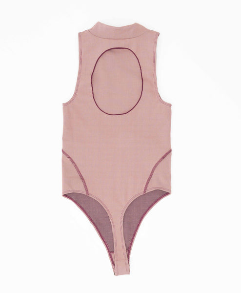 Wear One's At Aerobic Rib Bodysuit in Rose Cloud on Model Full Front View