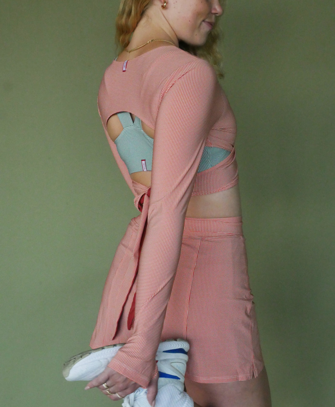 Wear One's At All Wrapped Up Top in Clay Orange on Model Side View