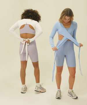 Wear One's At All Wrapped Up Top in White and Light Blue on Models