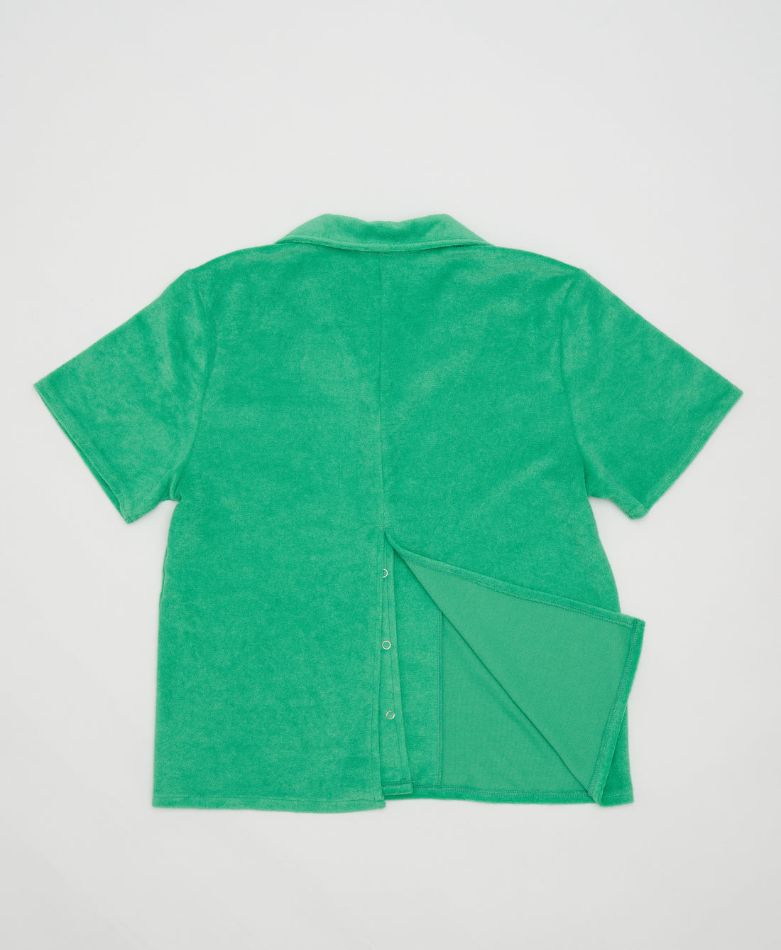 Wear One's At Aqualina Terry Cloth Button Down in Webster Green Flat Back