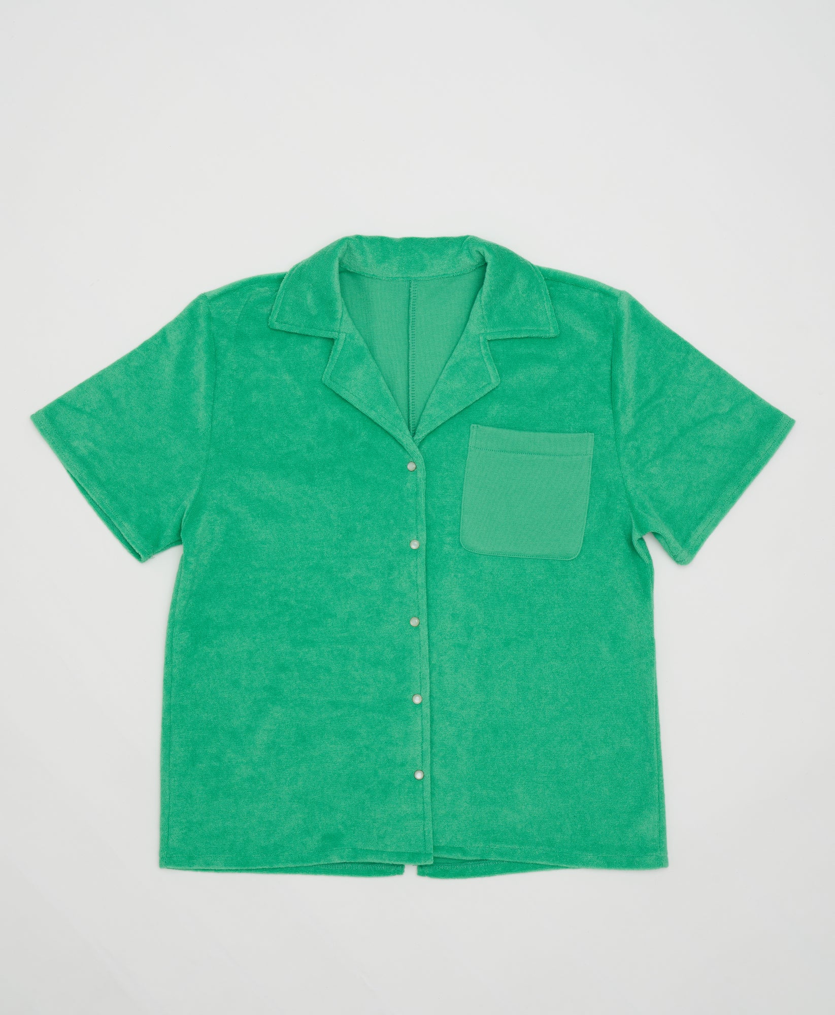 Wear One's At Aqualina Terry Cloth Button Down in Webster Green Flat Front