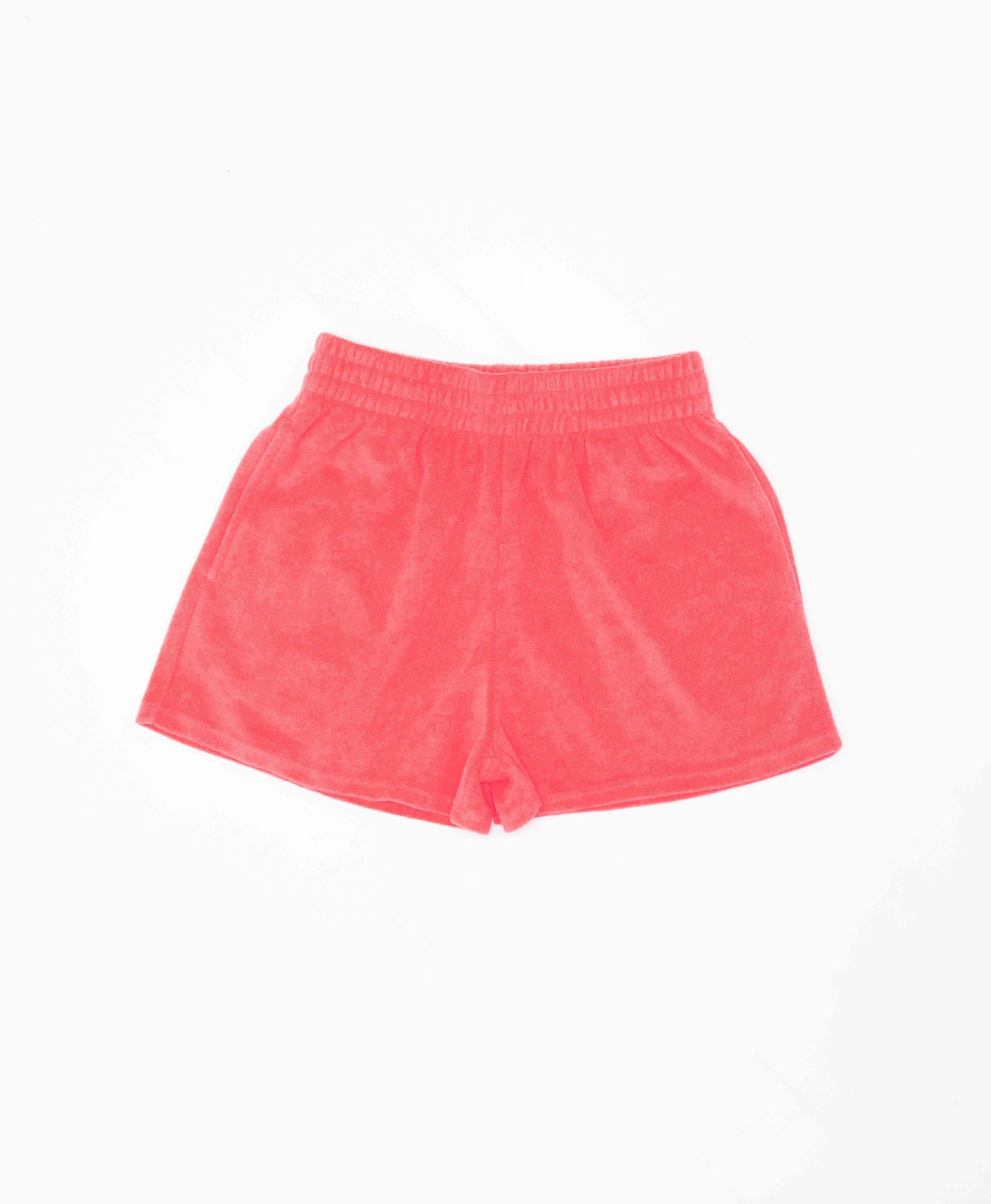 Wear One's At Aqualina Terry Cloth Shorts in Aperol Pink Flat Front