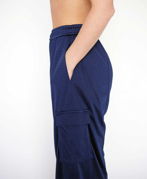 Wear One's At Arena Pant in Classic Navy on Model Side Detail View