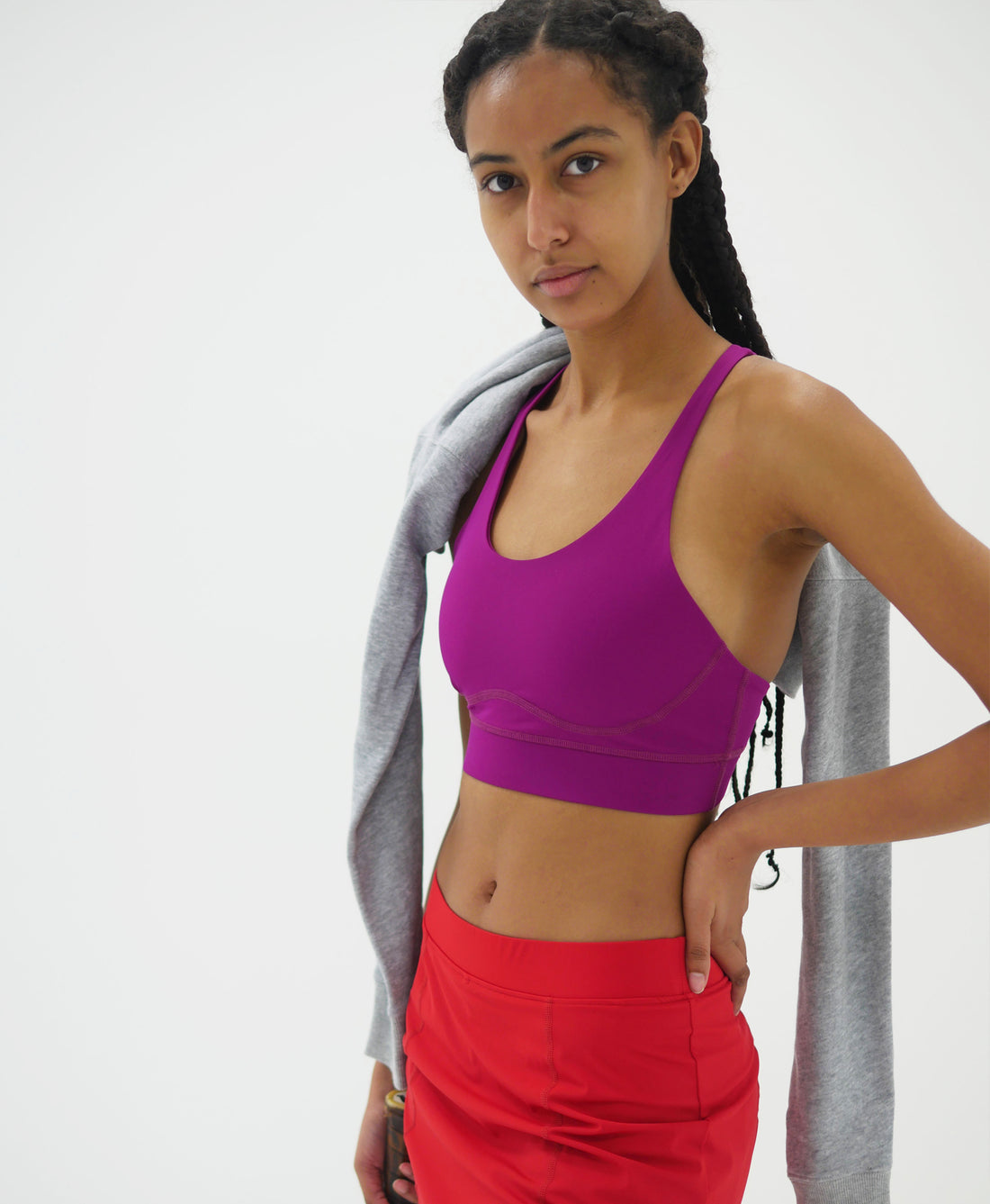 Wear One's At Cross Back Crop Bra in Magenta on Model Front View