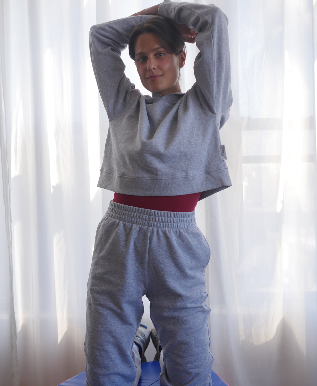 Wear One's At French Terry Cropped Hoodie in Sport Grey on Model Front View