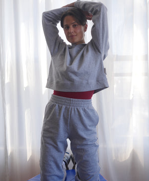 Wear One's At French Terry Cropped Hoodie in Sport Grey on Model Front View