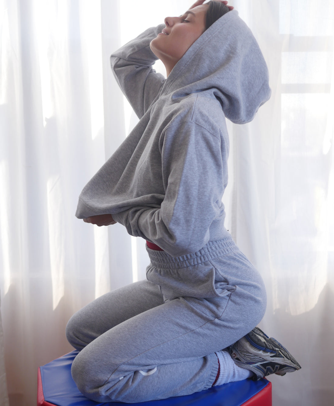 Wear One's At French Terry Cropped Hoodie in Sport Grey on Model Side View