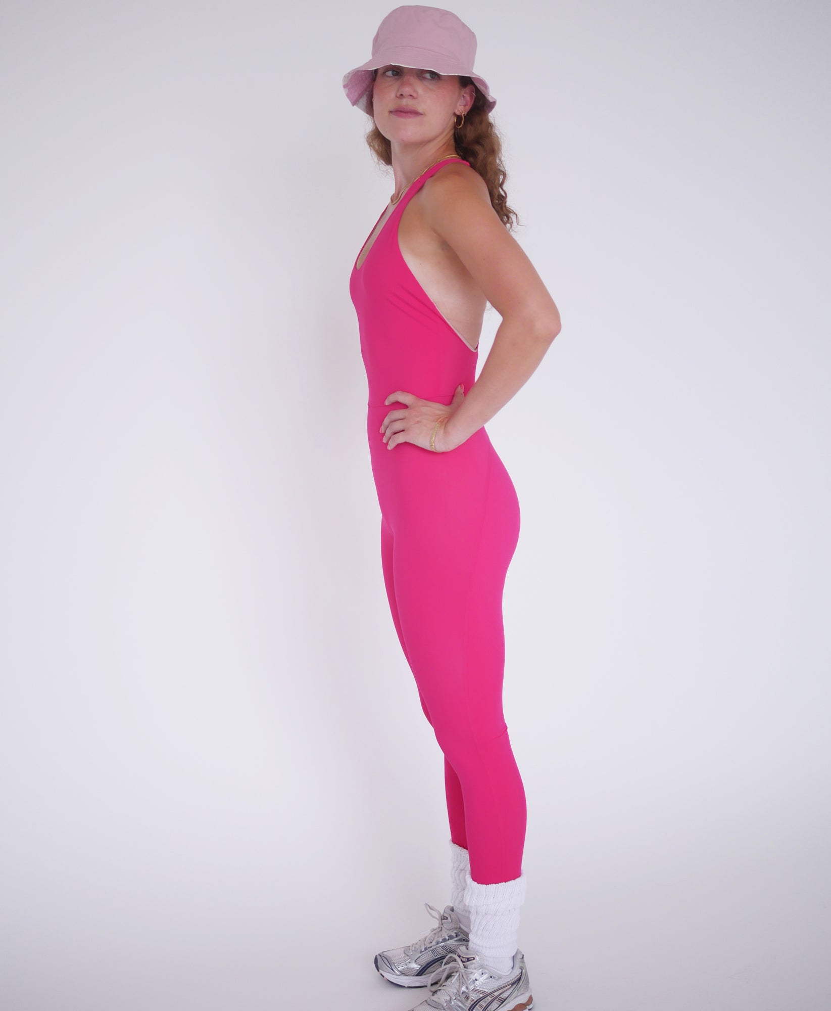 Wear One's At Liberty Unitard in Barbie on Model Side View