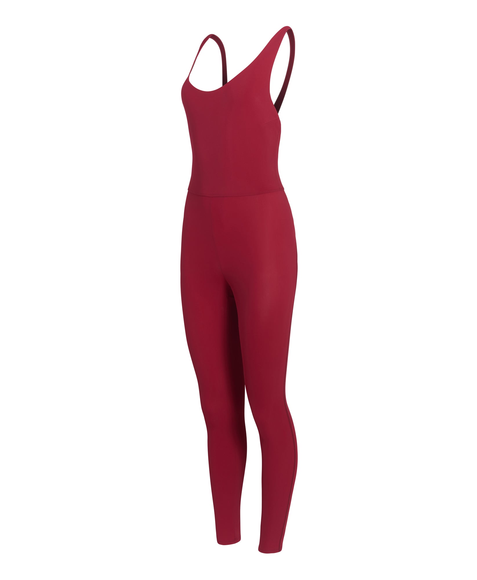 Wear One's At Liberty Unitard in Tango Red on Ghost Mannequin Side
