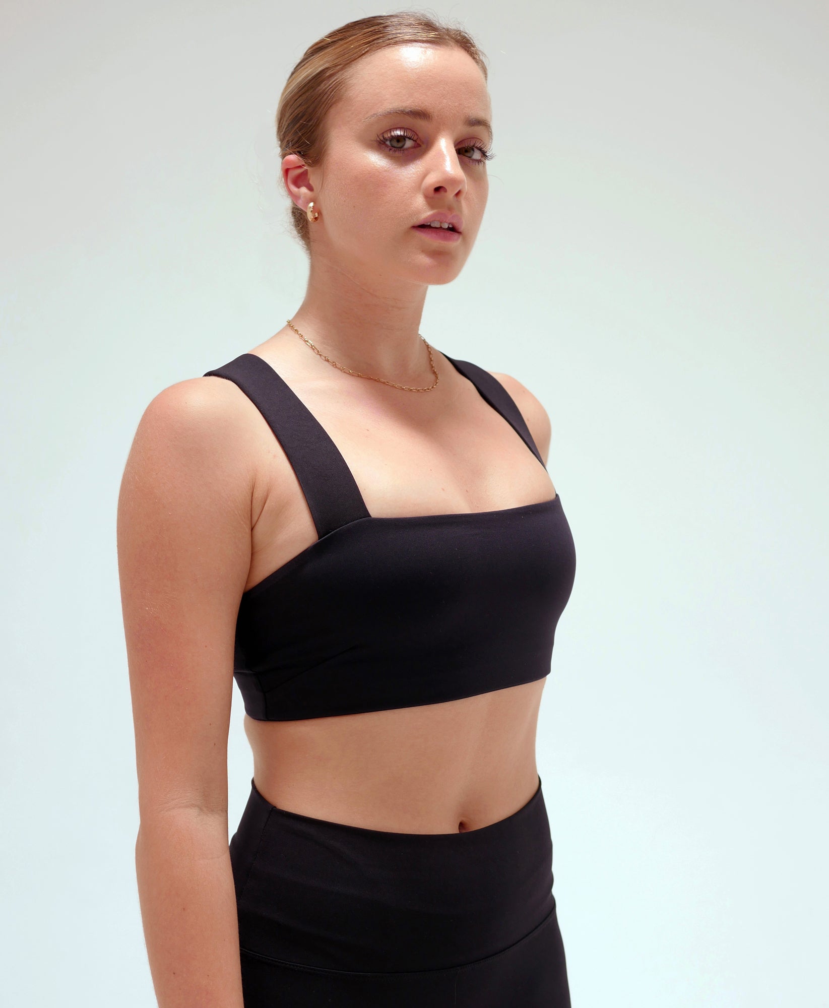 Wear One's At Routine Bra in Bean Color on Model Front Detail View