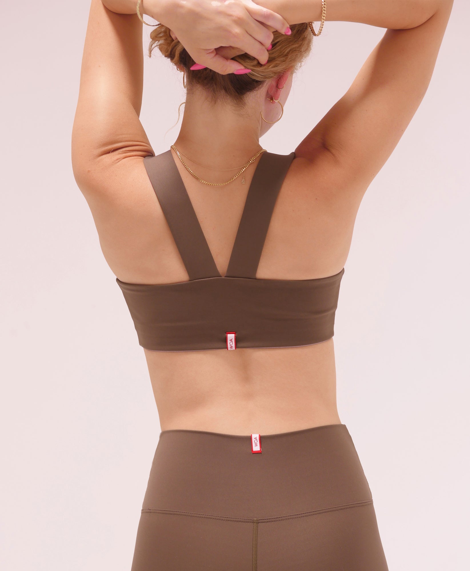 Wear One's At Routine Bra in Canteen on Model Back Detail View