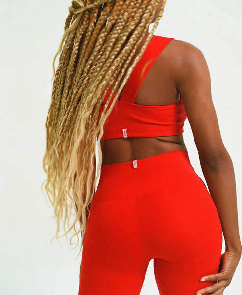 Wear One's At Routine Legging in Casanova Red on Model Back Detailed View