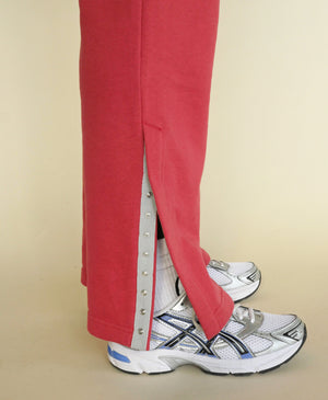 Wear One's At Slashleg Sweatpants in Sepia on Model Side Detail View Snap Closures