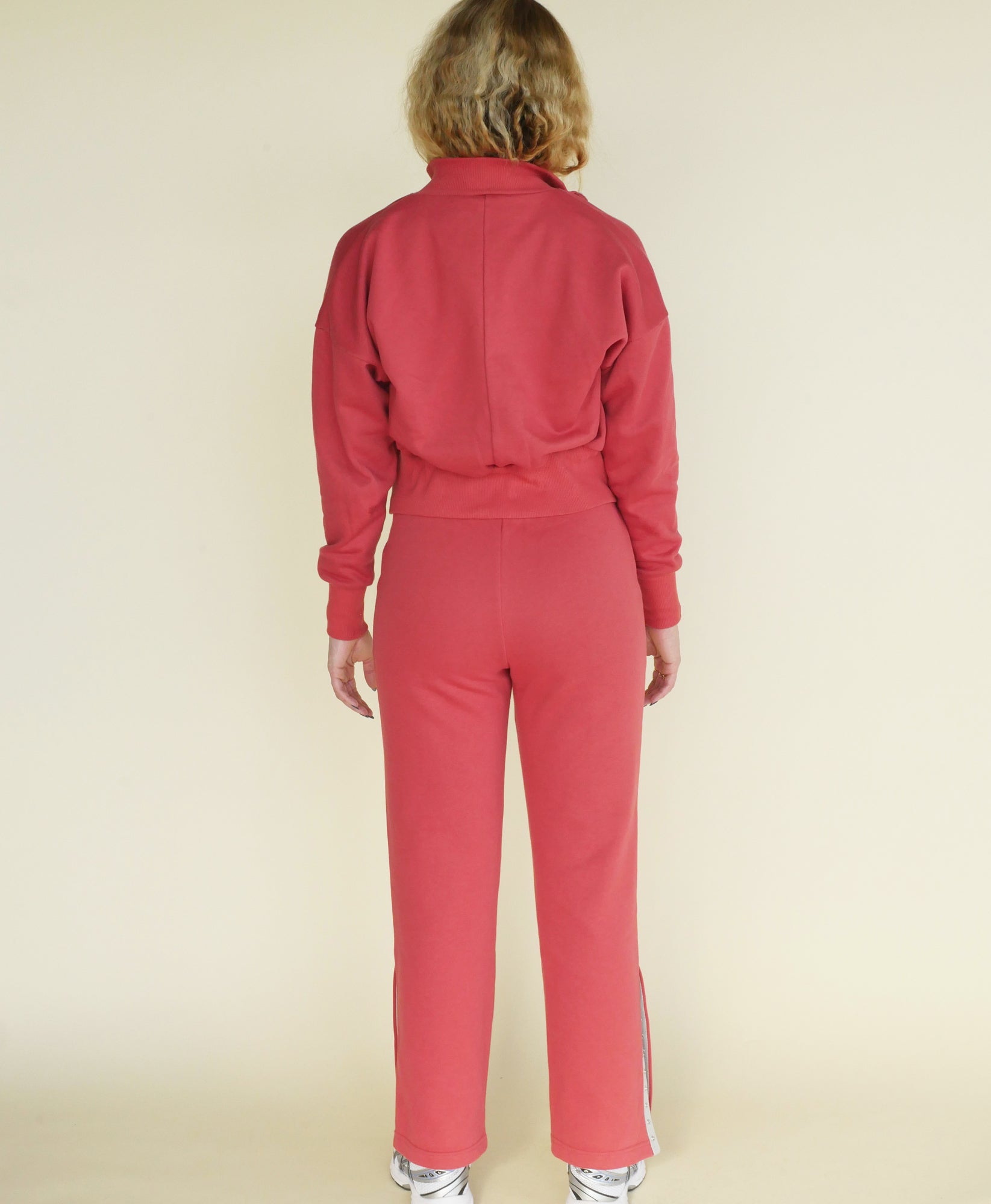 Wear One's At Snapfront Sweatshirt in Sepia on Model Full Back View with Sweatpants